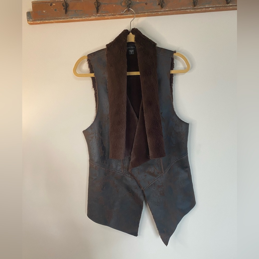 Karen Kane Drape Front Faux Suede Vest Faux Fur
